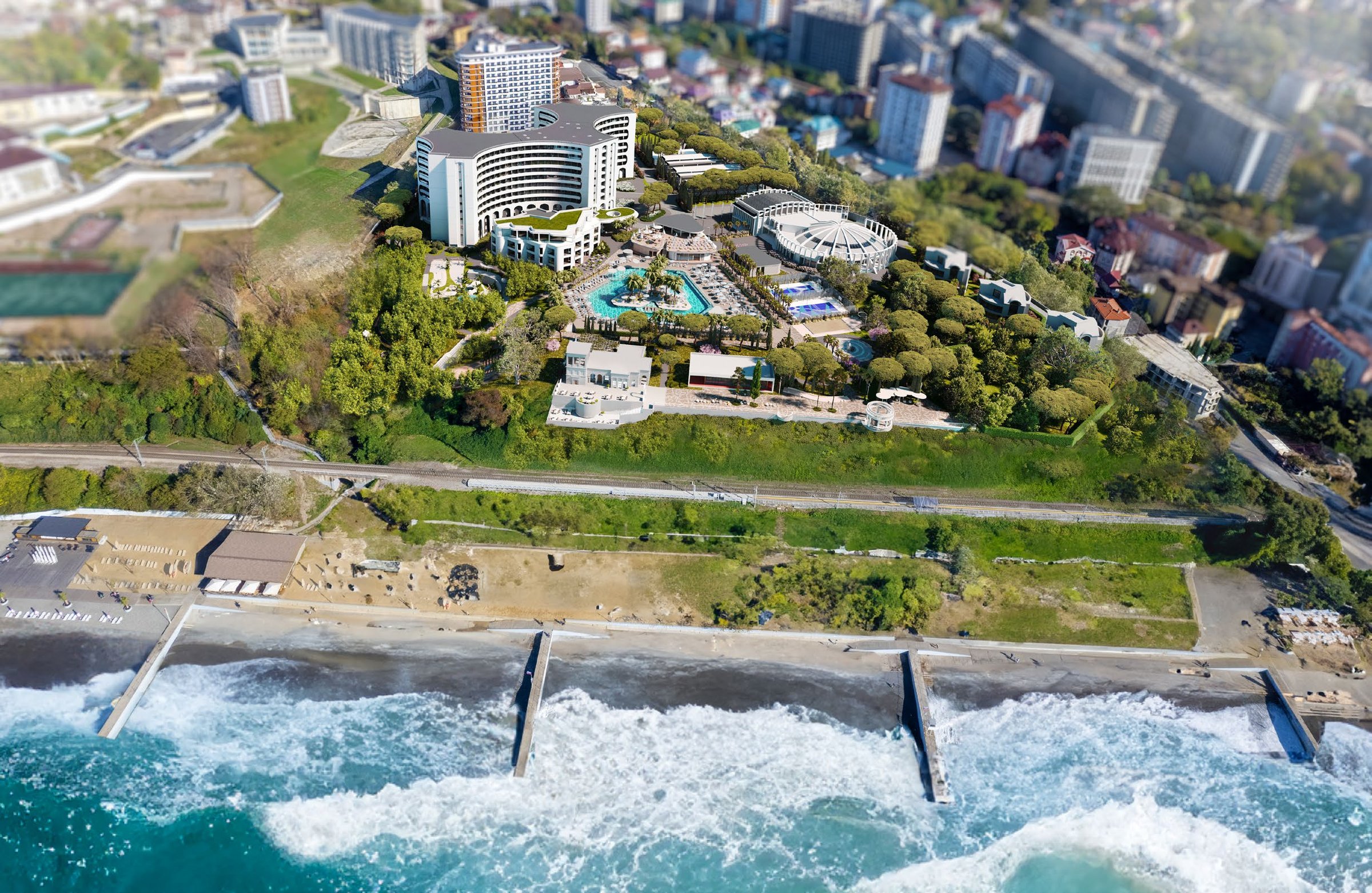 Аэроснимок комплекса Livingston Grand Resort & Spa у моря